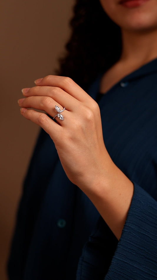 Twin Leaf Zircon Ring